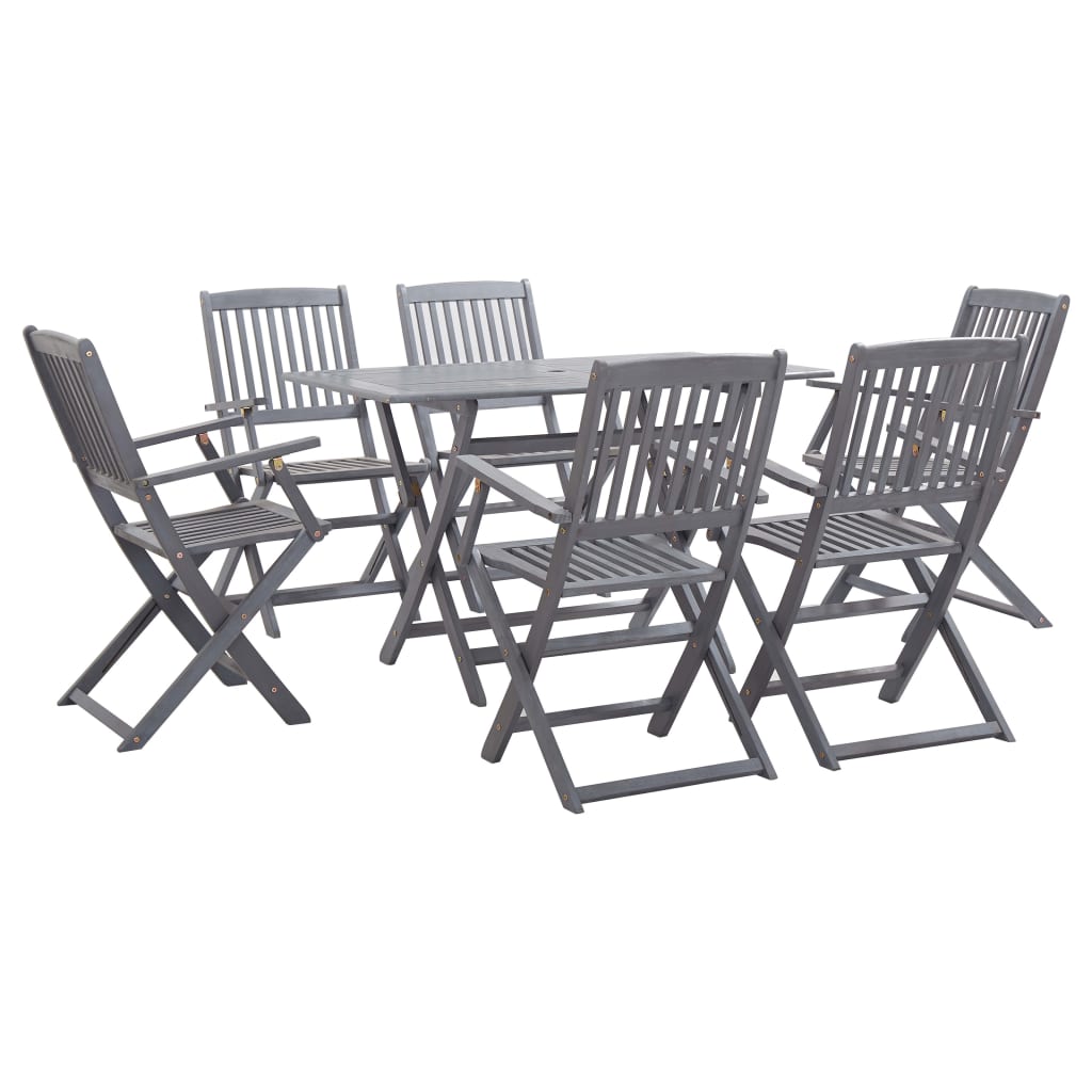 vidaXL Garden Dining Set | Grey | Solid acacia wood | Medium | Foldable