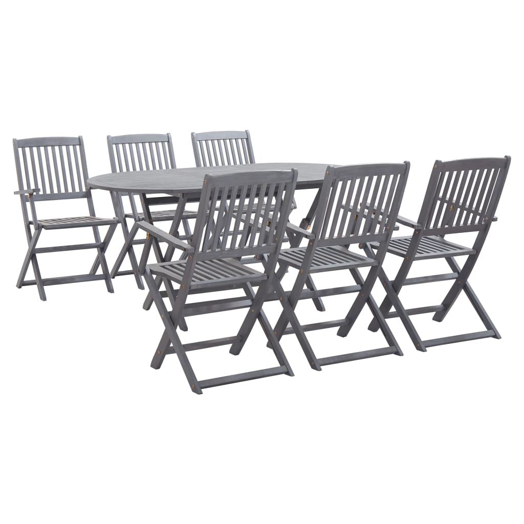 vidaXL 7 Piece Garden Dining Set Solid Acacia Wood Grey