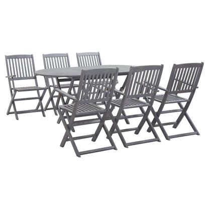 vidaXL 7 Piece Garden Dining Set Solid Acacia Wood Grey