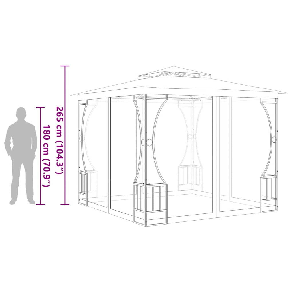 vidaXL Gazebo with Nets 300x300x265 cm Cream