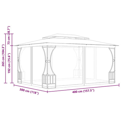 vidaXL Gazebo with Nets 300x400x265 cm Cream