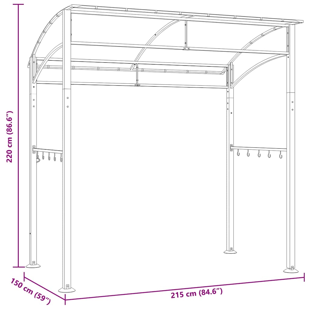 vidaXL BBQ Gazebo 215x150x220 cm Anthracite Steel
