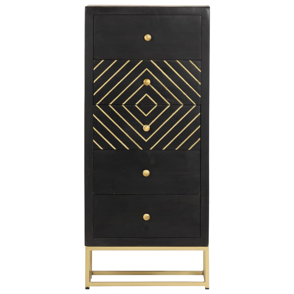 vidaXL Drawer Cabinet Black and Gold 45x30x105 cm Solid Mango Wood