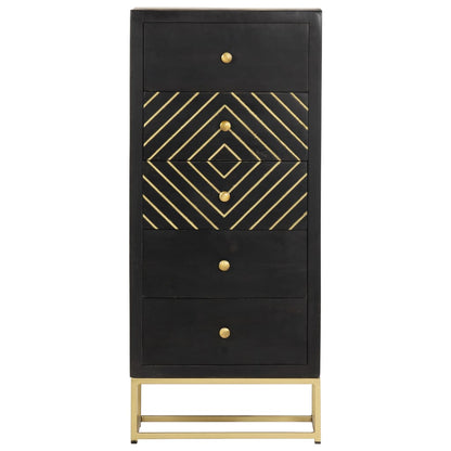 vidaXL Drawer Cabinet Black and Gold 45x30x105 cm Solid Mango Wood