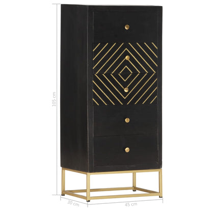 vidaXL Drawer Cabinet Black and Gold 45x30x105 cm Solid Mango Wood
