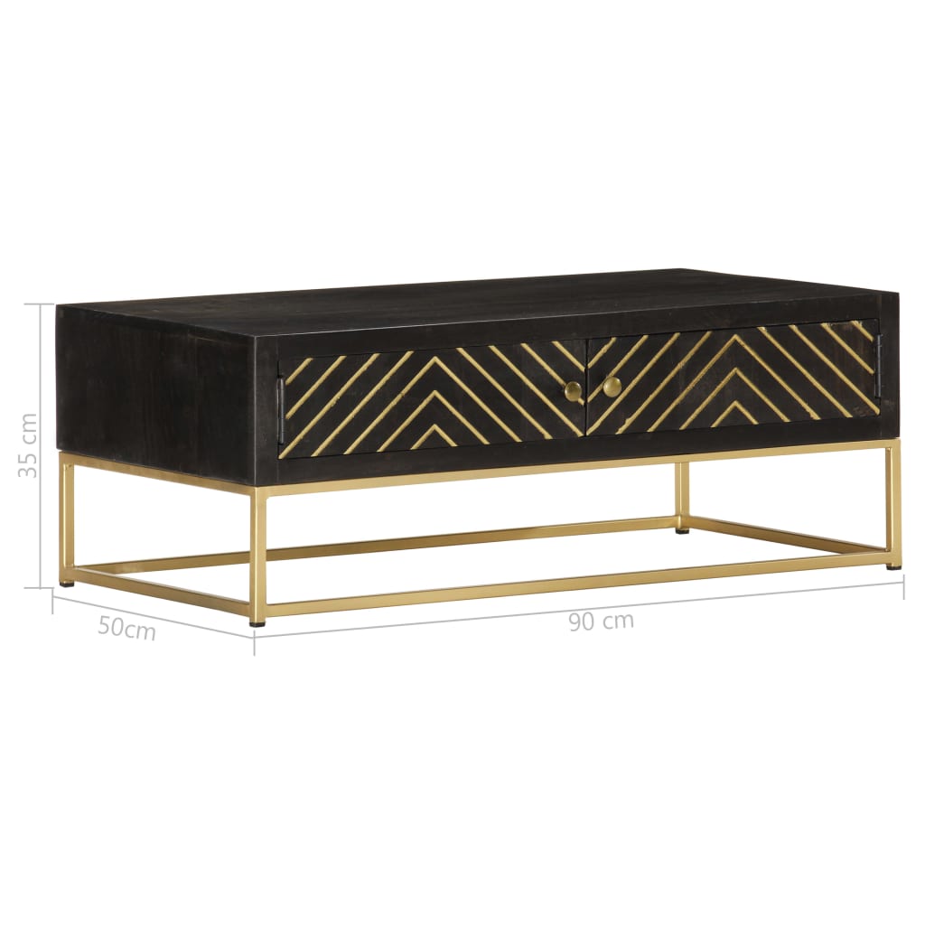 vidaXL Coffee Table Black and Gold 90x50x35 cm Solid Mango Wood