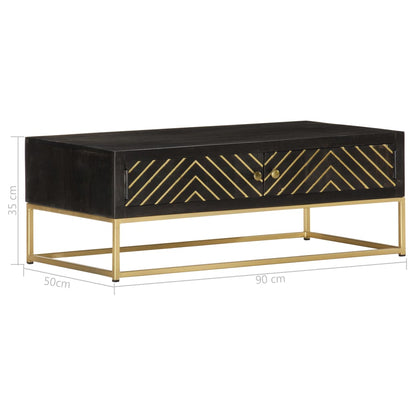 vidaXL Coffee Table Black and Gold 90x50x35 cm Solid Mango Wood