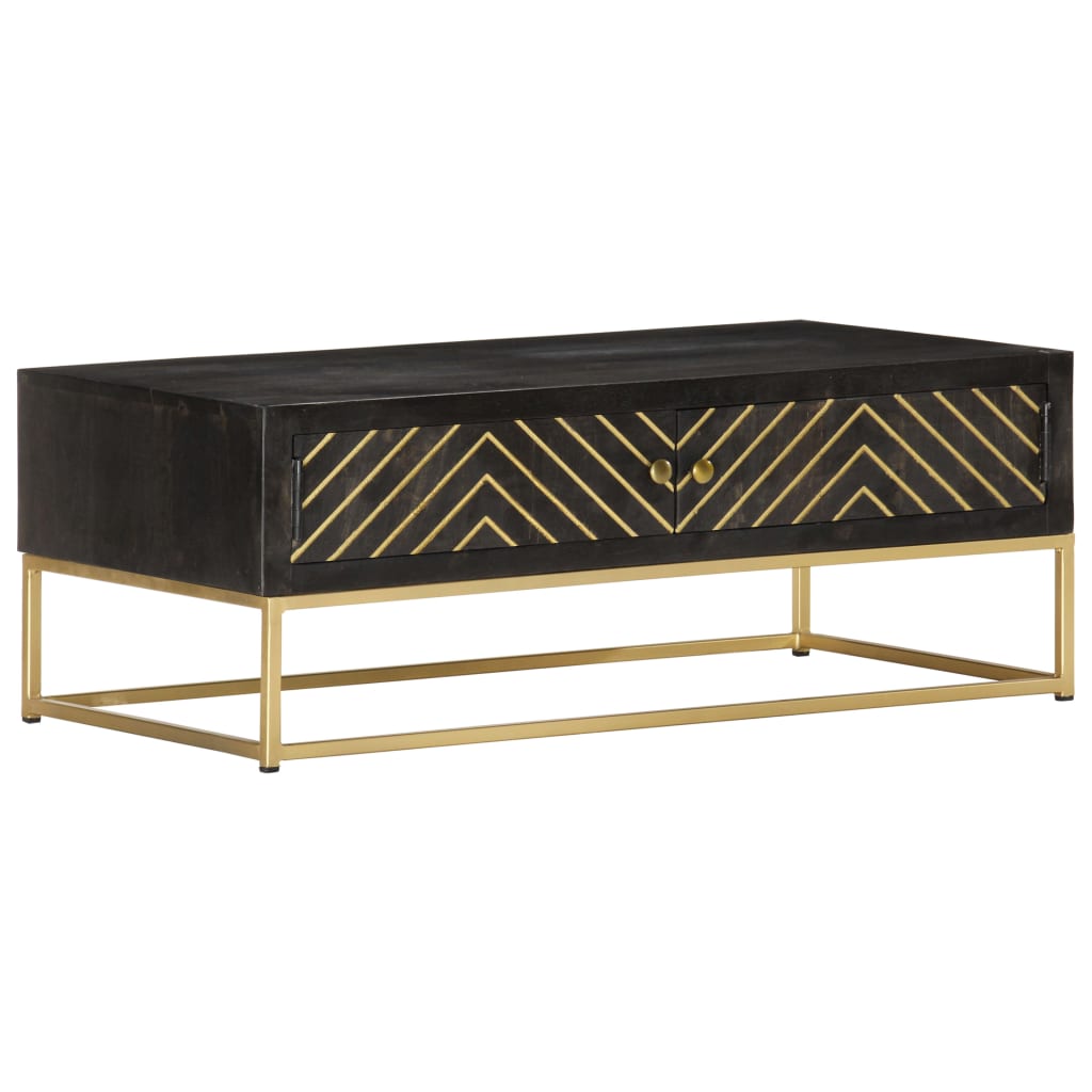 vidaXL Coffee Table Black and Gold 90x50x35 cm Solid Mango Wood