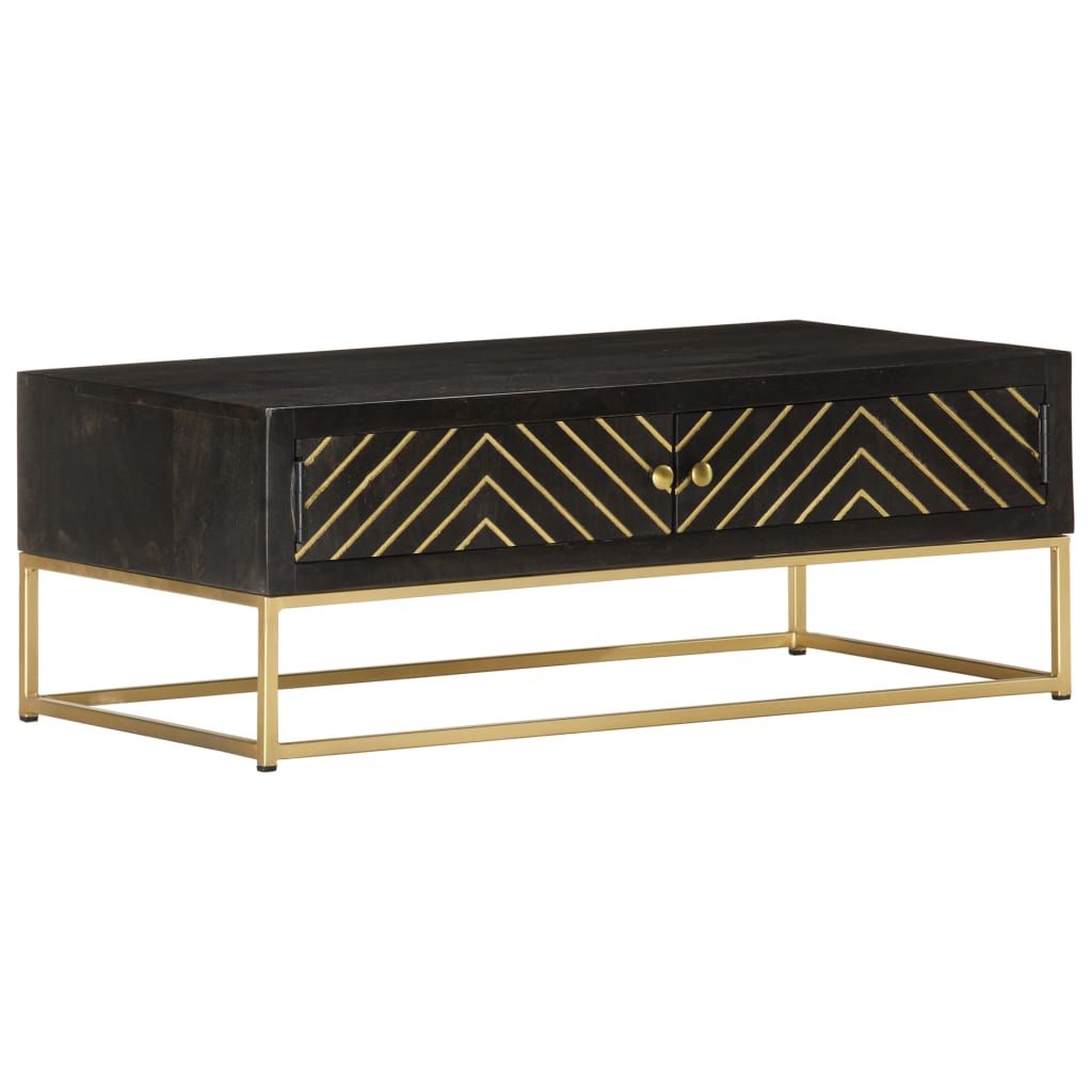 vidaXL Coffee Table Black and Gold 90x50x35 cm Solid Mango Wood