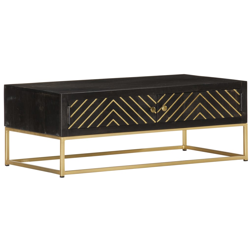 vidaXL Coffee Table Black and Gold 90x50x35 cm Solid Mango Wood