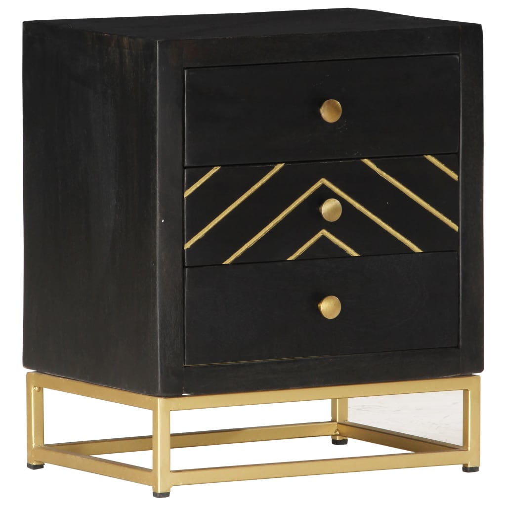 vidaXL Bedside Cabinet | Black and Gold | Solid mango wood, powder-coated steel