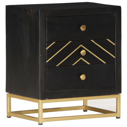 vidaXL Bedside Cabinet | Black and Gold | Solid mango wood, powder-coated steel