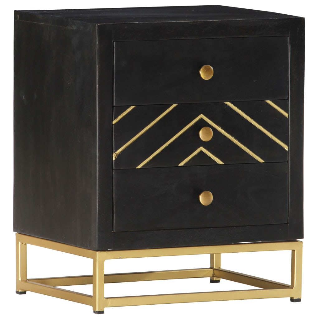 vidaXL Bedside Cabinet | Black and Gold | Solid mango wood, powder-coated steel
