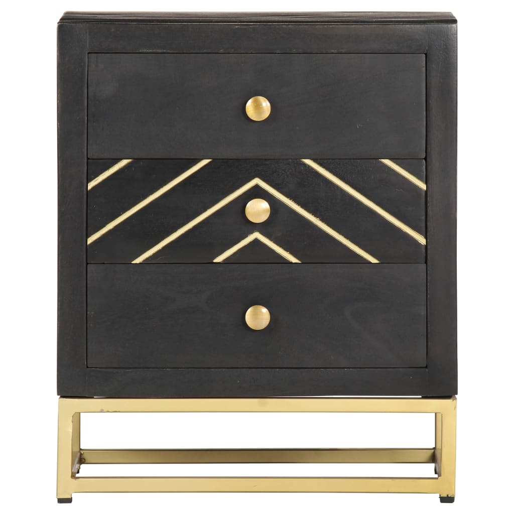 vidaXL Bedside Cabinet | Black and Gold | Solid mango wood, powder-coated steel