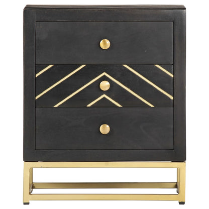 vidaXL Bedside Cabinet | Black and Gold | Solid mango wood, powder-coated steel