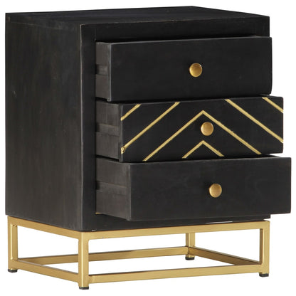 vidaXL Bedside Cabinet | Black and Gold | Solid mango wood, powder-coated steel