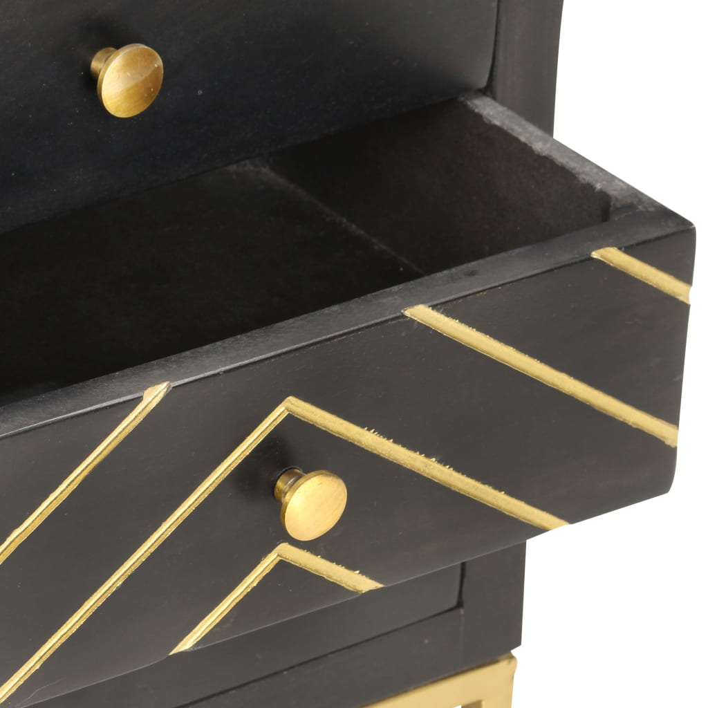 vidaXL Bedside Cabinet | Black and Gold | Solid mango wood, powder-coated steel