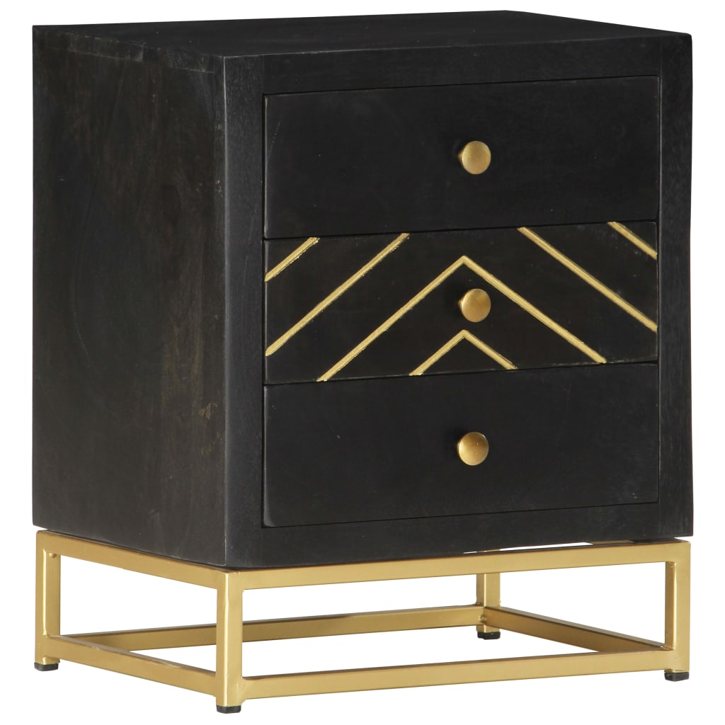 vidaXL Bedside Cabinet | Black and Gold | Solid mango wood, powder-coated steel