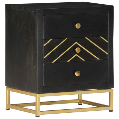 vidaXL Bedside Cabinet | Black and Gold | Solid mango wood, powder-coated steel