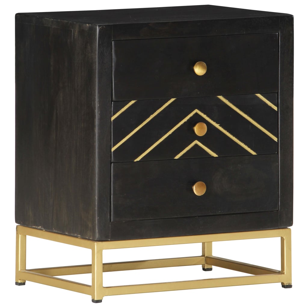 vidaXL Bedside Cabinet | Black and Gold | Solid mango wood, powder-coated steel