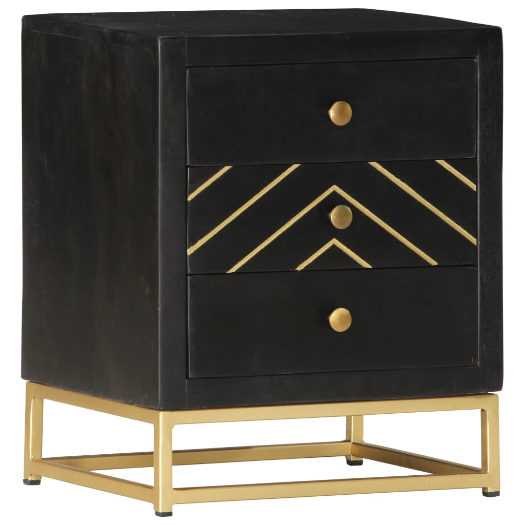 vidaXL Bedside Cabinet | Black and Gold | Solid mango wood, powder-coated steel