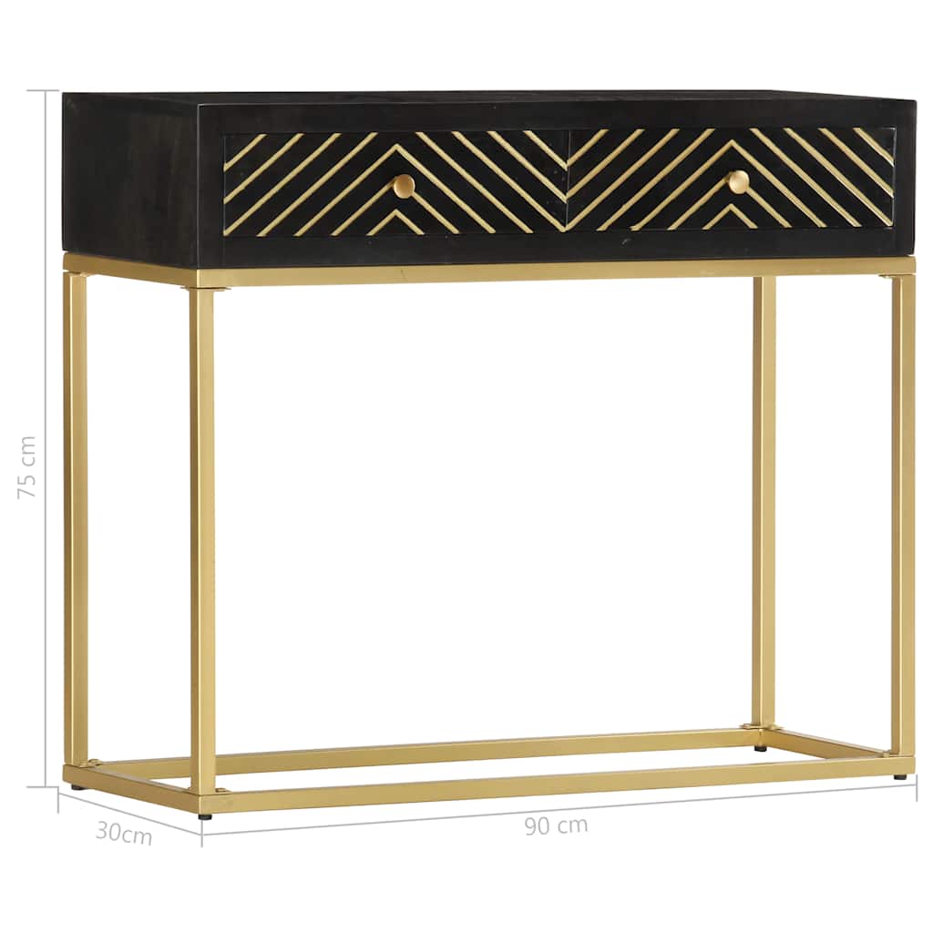 286518 vidaXL Console Table Black and Gold 90x30x75 cm Solid Mango Wood