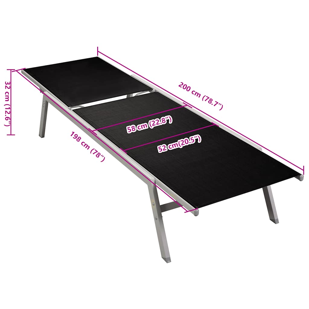 vidaXL Sun Lounger | Black and Silver | Steel and Textilene | Standard