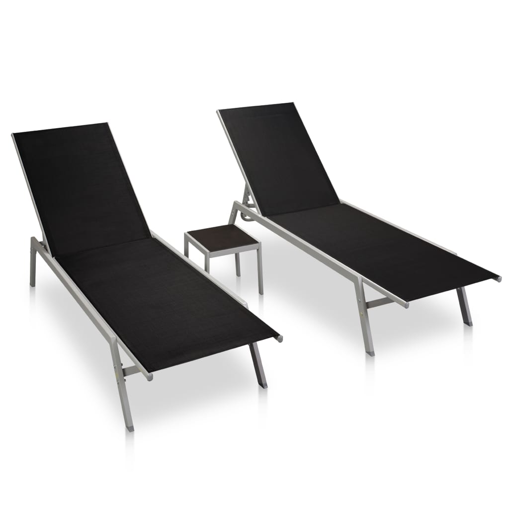 vidaXL Sun Lounger | Black | Steel, Textilene, Glass | Large