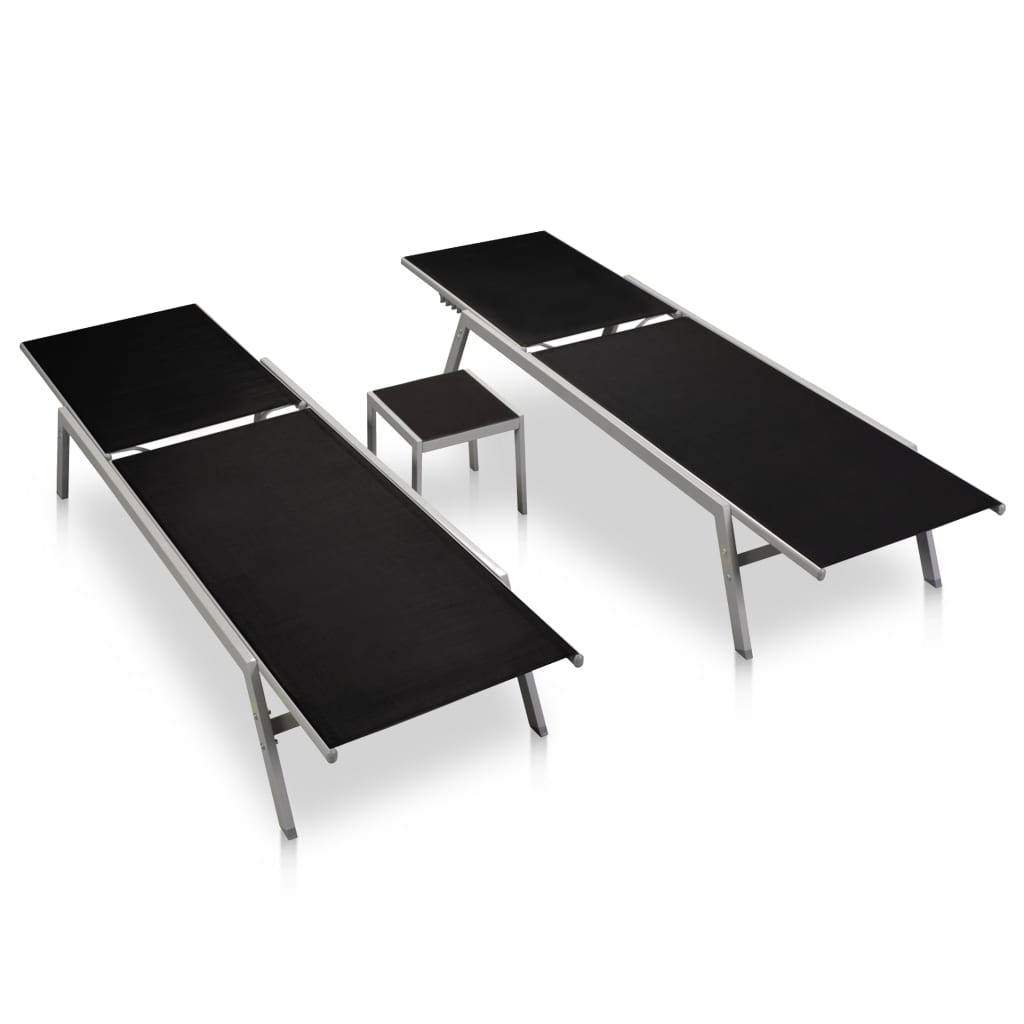 vidaXL Sun Lounger | Black | Steel, Textilene, Glass | Large