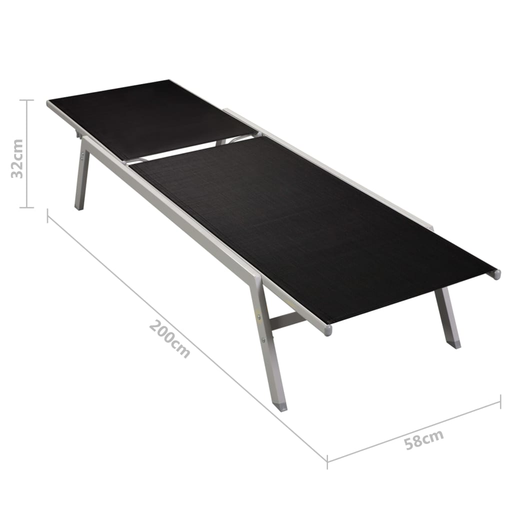 vidaXL Sun Lounger | Black | Steel, Textilene, Glass | Large