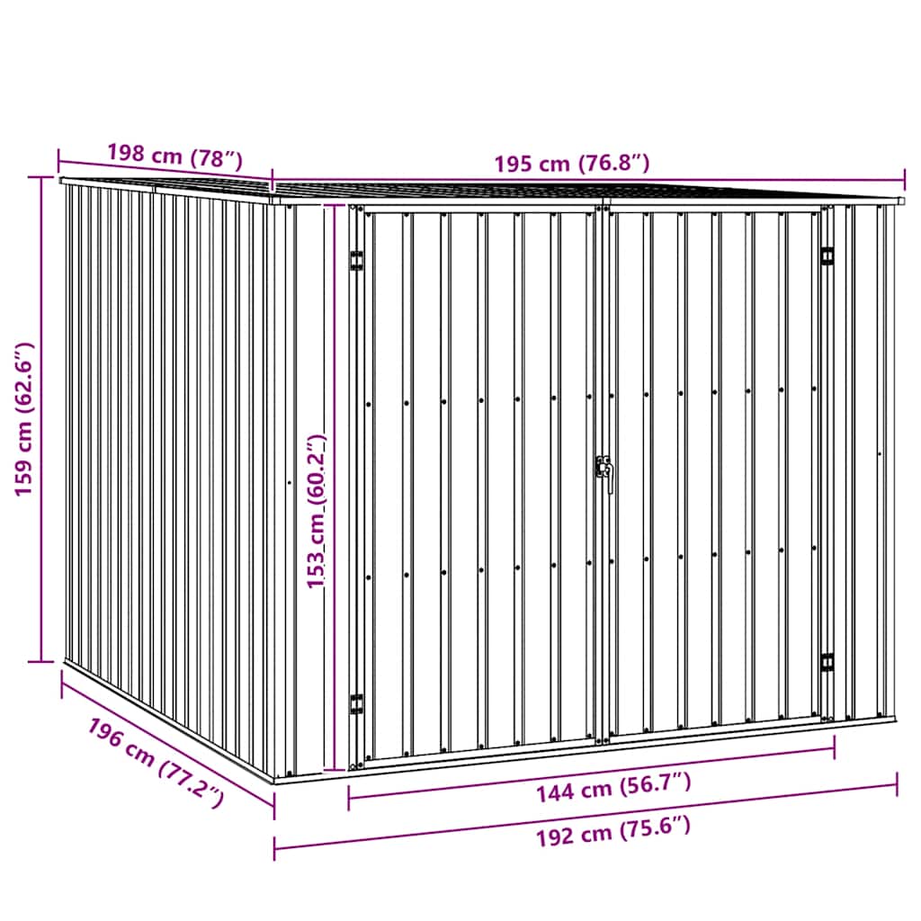 vidaXL Garden Shed Green 195x198x159 cm Galvanised Steel