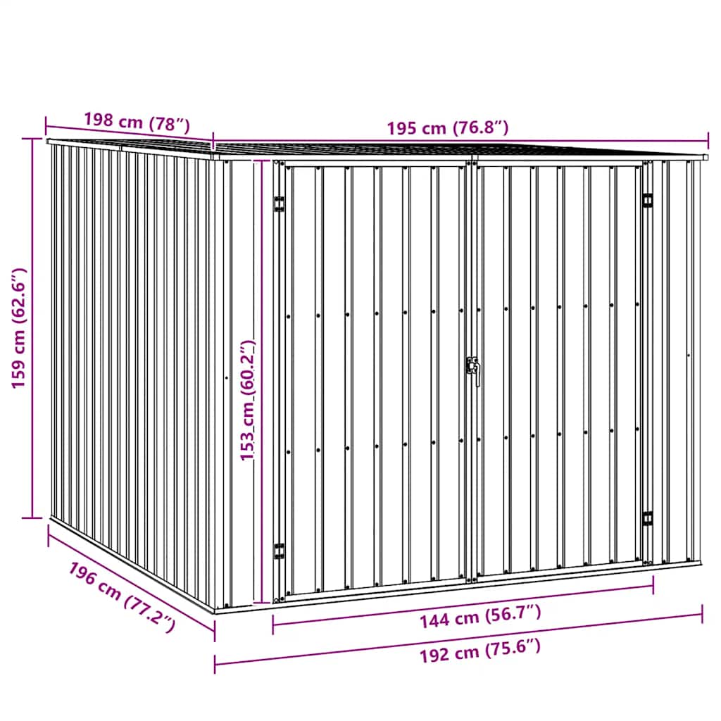vidaXL Garden Shed Grey 195x198x159 cm Galvanised Steel