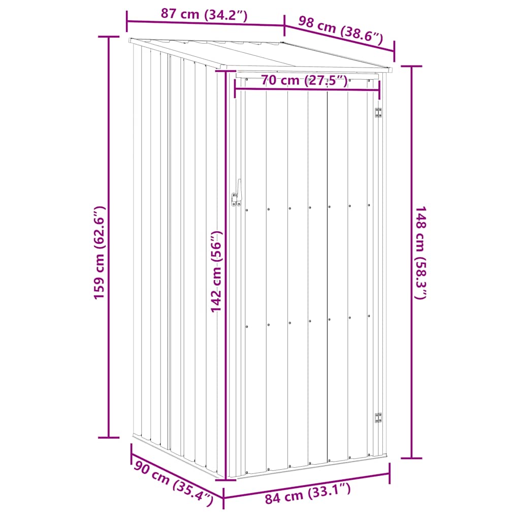 vidaXL Garden Shed Anthracite 87x98x159 cm Galvanised Steel