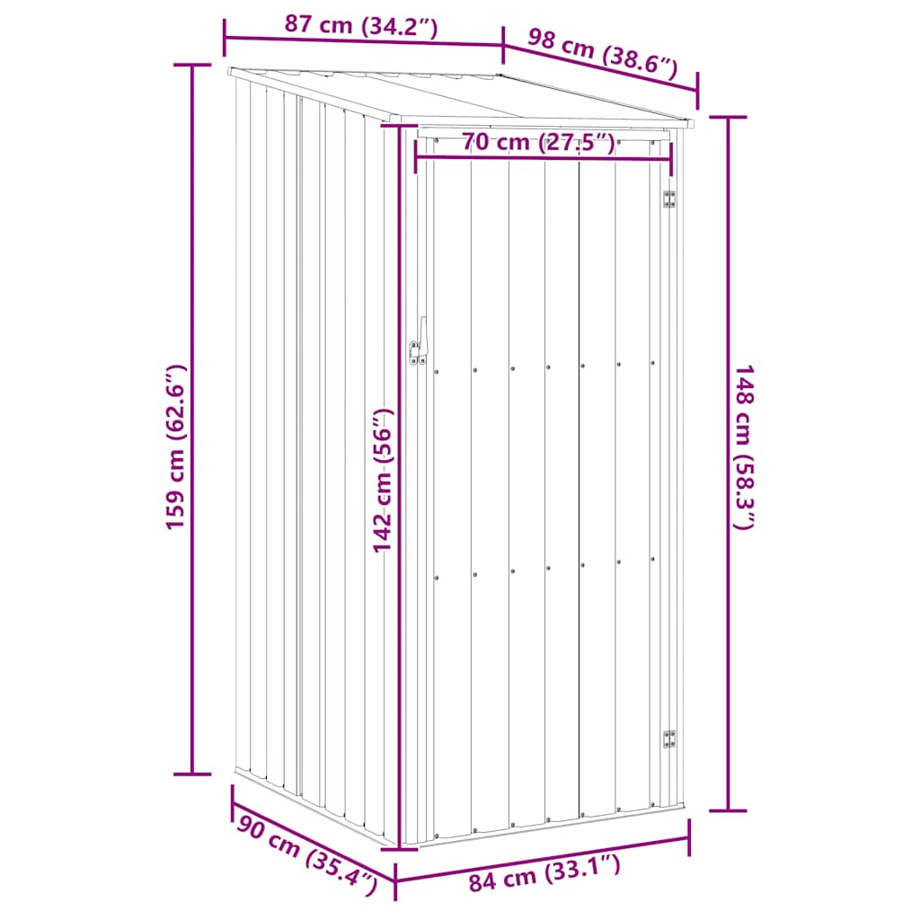 vidaXL Garden Shed Brown 87x98x159 cm Galvanised Steel