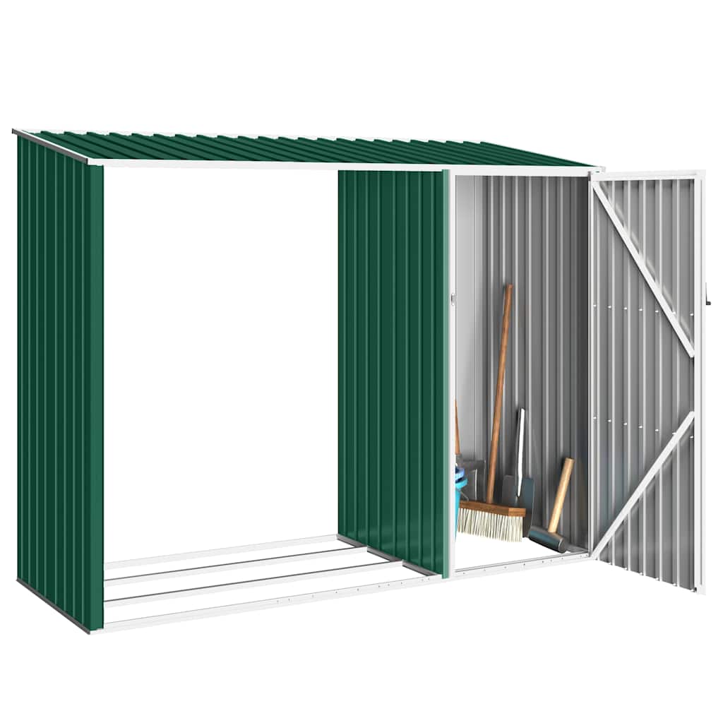 46293 vidaXL Garden Firewood Shed Green 245x98x159 cm Galvanised Steel