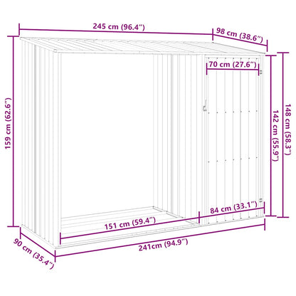 vidaXL Garden Firewood Shed Anthracite 245x98x159 cm Galvanised Steel
