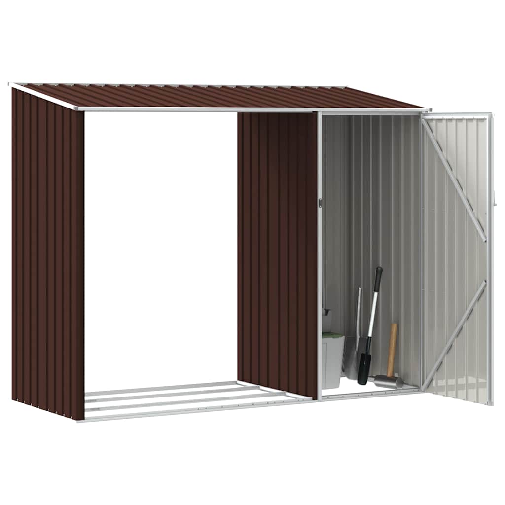 vidaXL Garden Firewood Shed Brown 245x98x159 cm Galvanised Steel