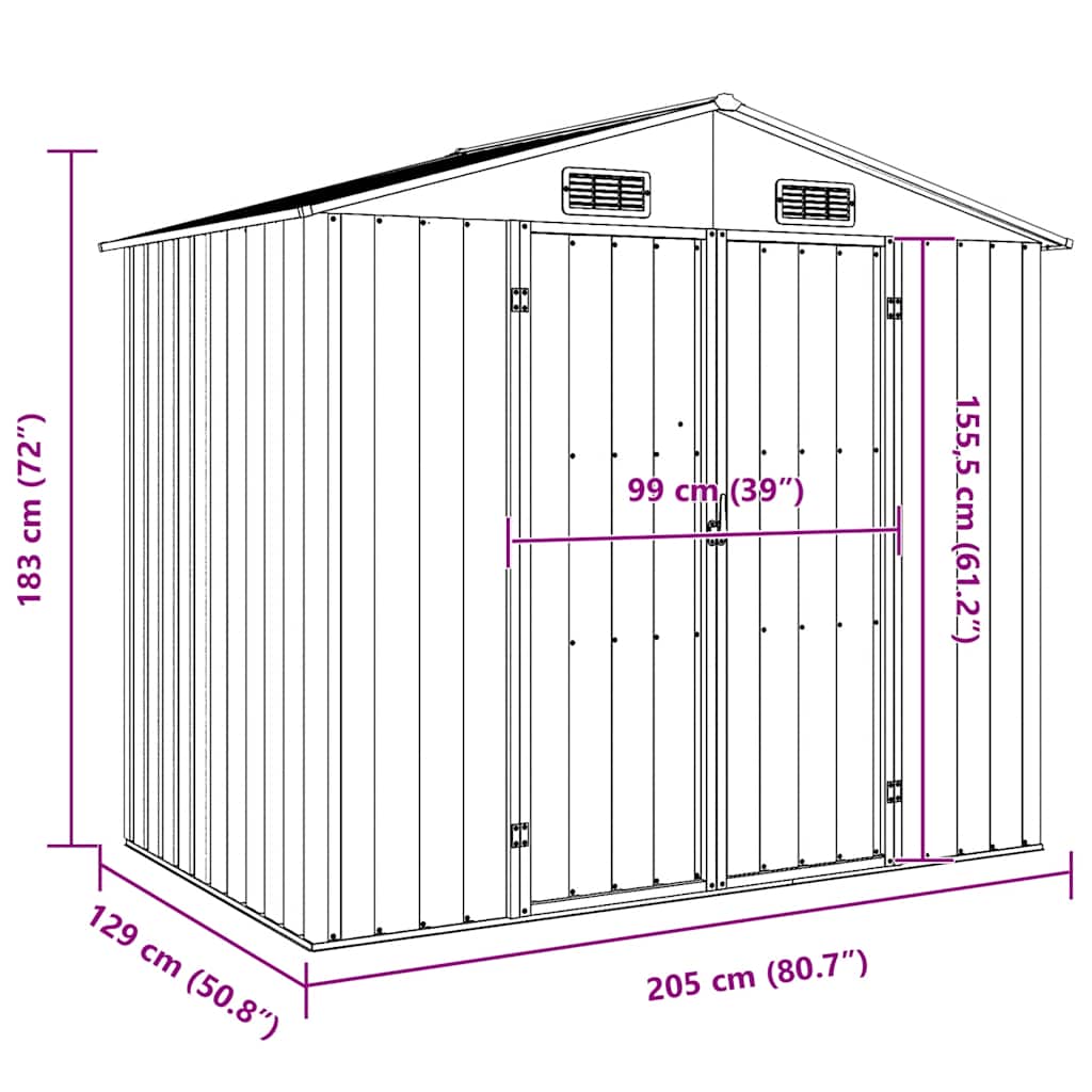 vidaXL Garden Shed Green 205x129x183 cm Galvanised Steel
