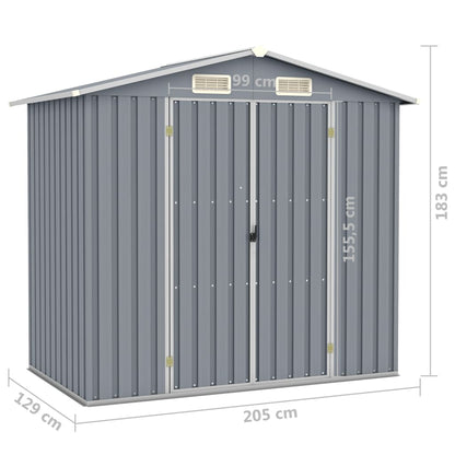 vidaXL Garden Shed Grey 205x129x183 cm Galvanised Steel