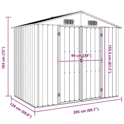 vidaXL Garden Shed Grey 205x129x183 cm Galvanised Steel