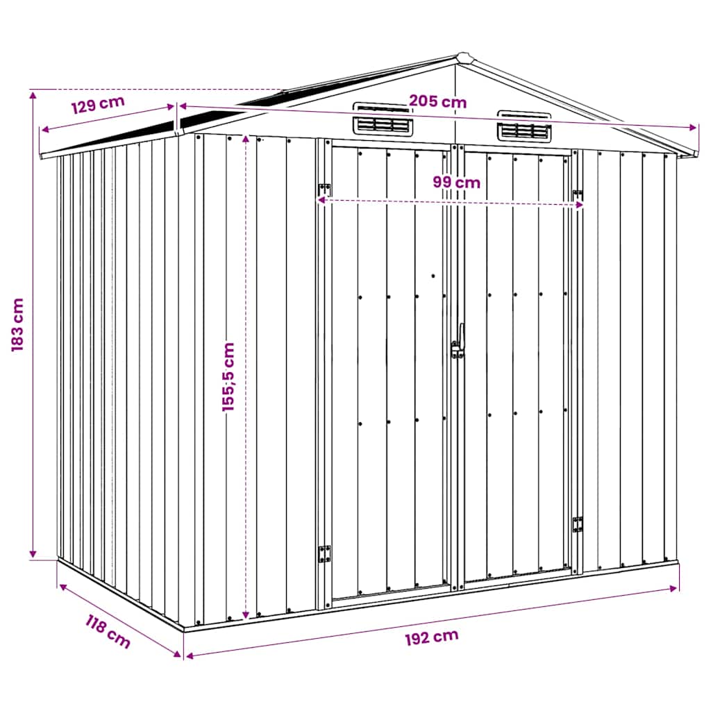 vidaXL Garden Shed Anthracite 205x129x183 cm Galvanised Steel