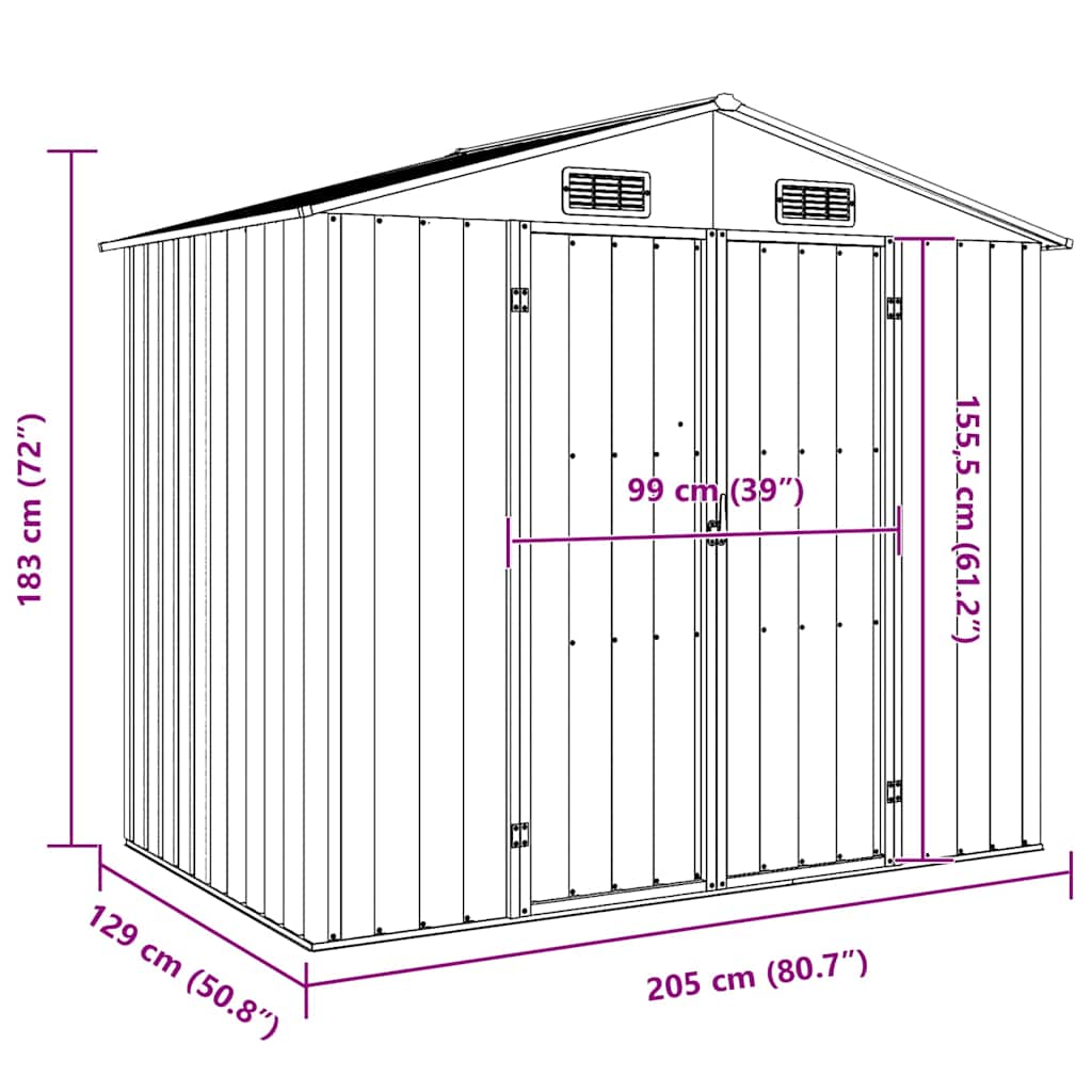 46300 vidaXL Garden Shed Brown 205x129x183 cm Galvanised Steel
