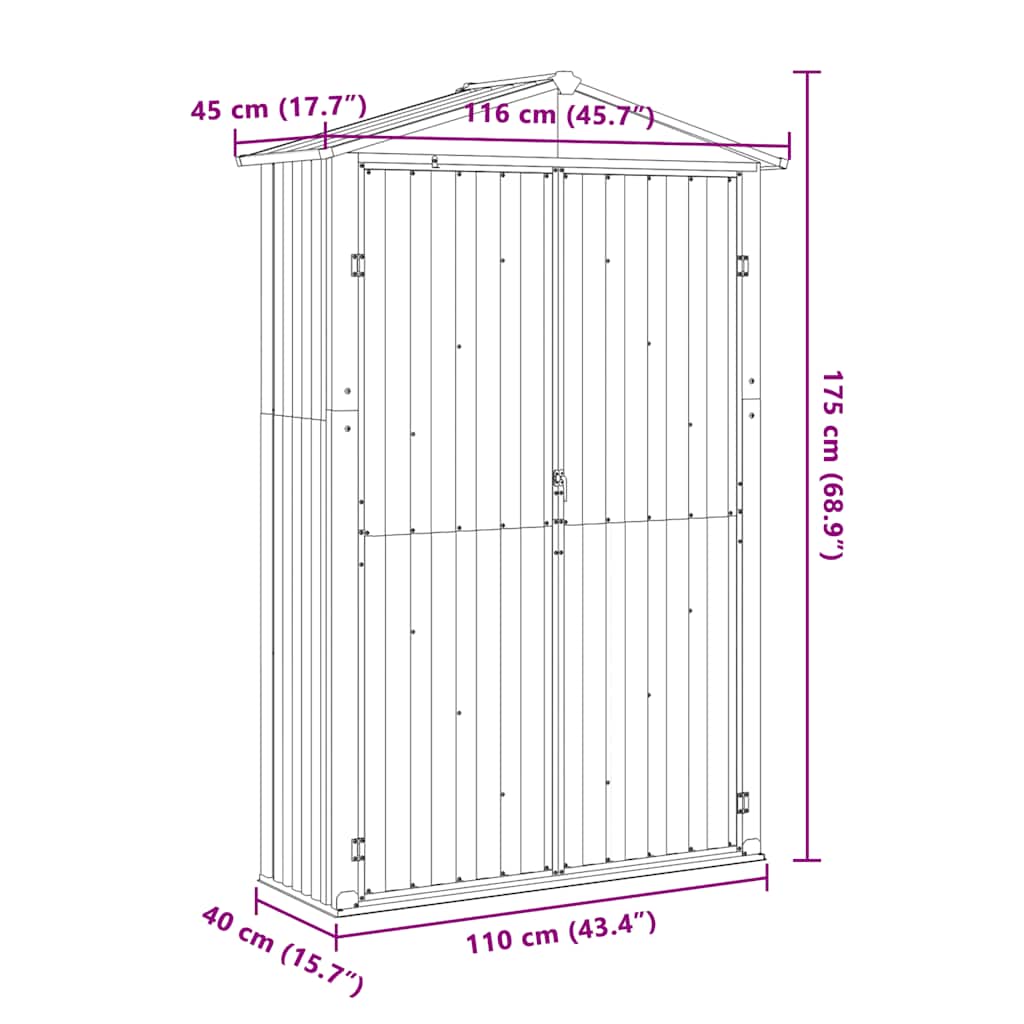 vidaXL Garden Shed Anthracite 116x45x175 cm Galvanised Steel