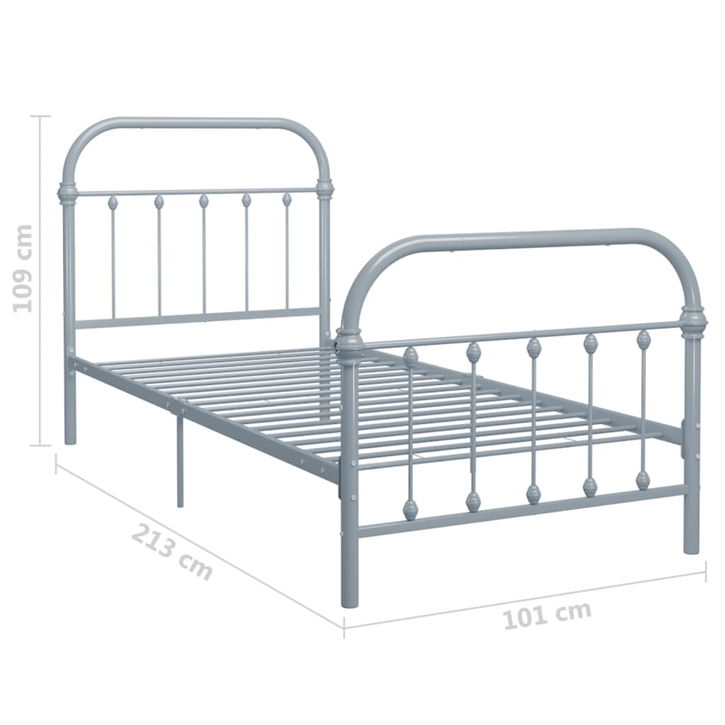 vidaXL Bed Frame | Grey | Metal | Fits 90x200 cm Mattress | Durable