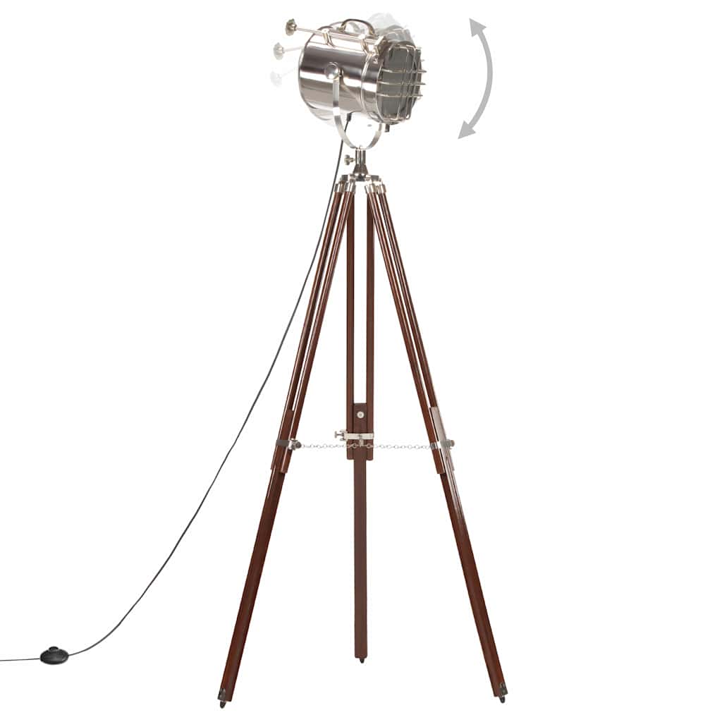 vidaXL Floor Lamp | Natural and silver | Solid mango wood, steel | Large