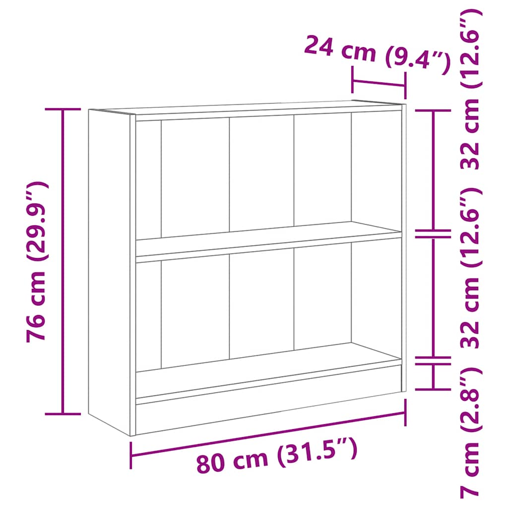 vidaXL Bookcase Sonoma Oak 80x24x75 cm Engineered Wood