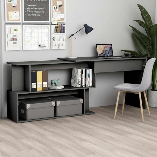 801100 vidaXL Corner Desk Grey 200x50x76 cm Engineered Wood