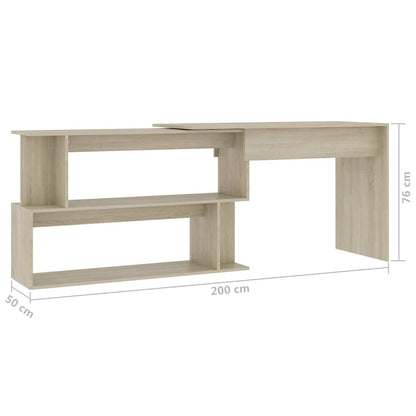 801101 vidaXL Corner Desk Sonoma Oak 200x50x76 cm Engineered Wood