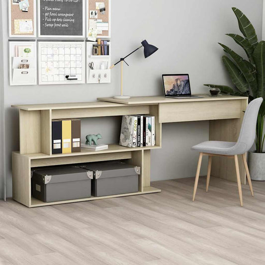 801101 vidaXL Corner Desk Sonoma Oak 200x50x76 cm Engineered Wood