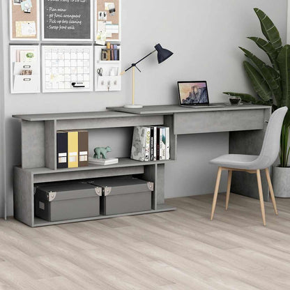 801102 vidaXL Corner Desk Concrete Grey 200x50x76 cm Engineered Wood
